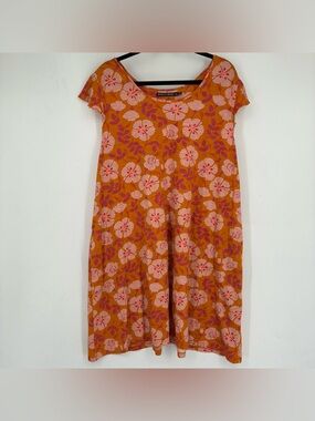 Gudrun Sjoden Plus Size XXL Floral Orange Pink Dress Summer Organic Cotton